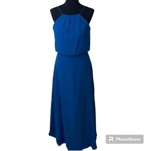 Teal halter blouson maxi dress